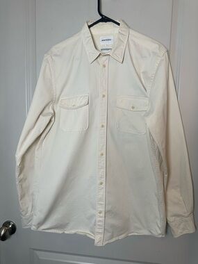 Norse Projects Villads Twill Cotton Cream Button Up Minimalist Luxury Shirt, L